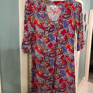 Jude Connally Multicolor Blue Purple Red Paisley Dress